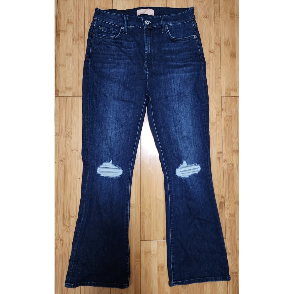 7 For All Mankind Jeans Women 28 Blue B(air) High Rise Stretch Ripped Knee Flare